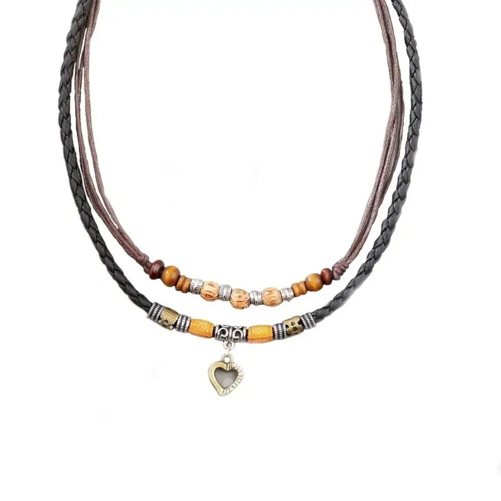 Boho Chic Faux Leather and Bead Choker